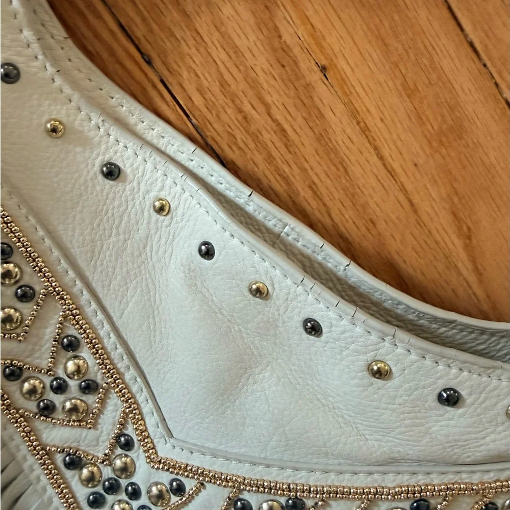 ASH boho White 100% leather Fringe Shoulder Bag/Crossbody - Picture 5 of 10